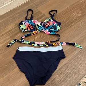 Floral Navy Two-Piece Bikini Set - Tropical Print Top